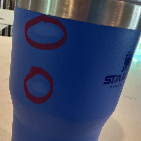 Stanley Blue Tumbler with Purple Lid *Couple light Flaws on side - Picture 5 of 7
